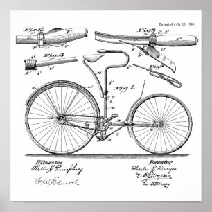 1890ヴィンテージ自転車ブレーキデザイン特許プリント ポスター