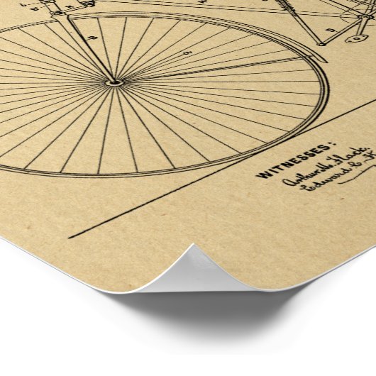 1890ヴィンテージ自転車停止特許プリント ポスター (角)