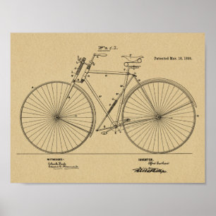 1890ヴィンテージ自転車停止特許プリント ポスター