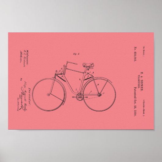 1890ヴィンテージ自転車特許プリントカスタマイズ ポスター (正面)