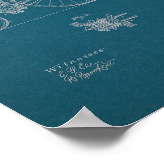 1890ヴィンテージ自転車特許プリント青写真 ポスター (角)