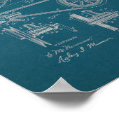 1890ヴィンテージ自転車特許プリント青写真 ポスター (角)