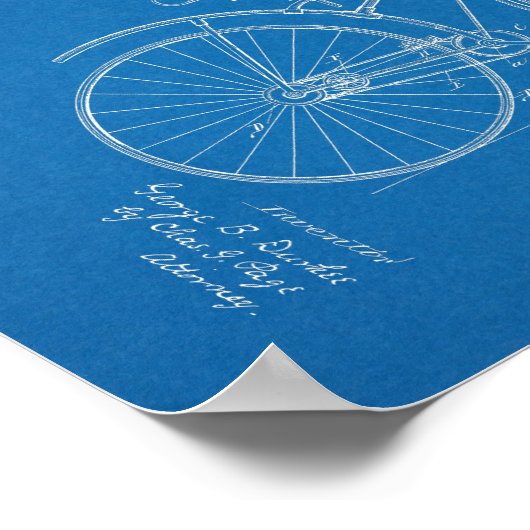 1890ヴィンテージ自転車特許青写真アートプリント ポスター (角)