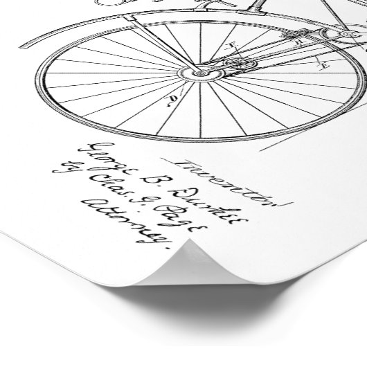 1890ヴィンテージ自転車特許青写真アートプリント ポスター (角)