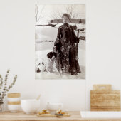 1890女性と彼女のブリタニー狩り犬 ポスター (キッチン)