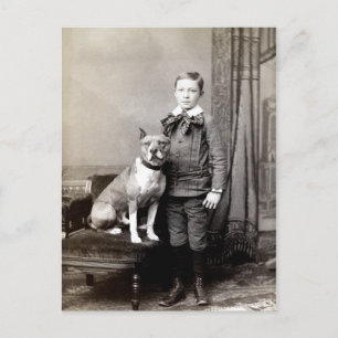 1890少年と彼のアメリカの(犬)スタッフォードテリア ポストカード