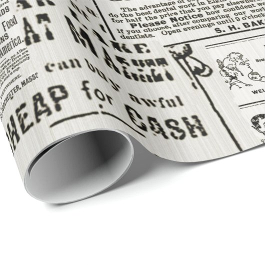 1890年のセピアビクトリアン新聞おもしろい広告 ラッピングペーパー (ロールコーナー)