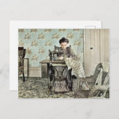 1890年の女性の裁縫機の写真の着色 シーズンポストカード (正面/裏面)