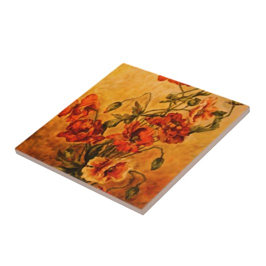 1890年ビクトリアン後半のポピーの油絵 タイル (側面)