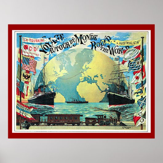 1890年ヴィンテージ旅行の世界旅行を回る ポスター (正面)