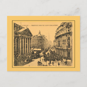 1890年代のヴィンテージ ロンドン マンション・ハウスとチープサイド ポストカード