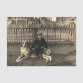 1890年代の少年が聖バーナードの犬の写真に座る 薄葉紙 (正面)
