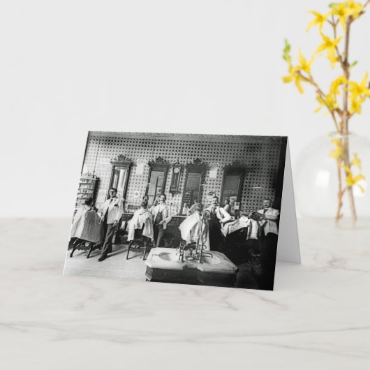 1890年代の理髪店の人の内部のヘアーサロンの理容師 カード (黄色い花)