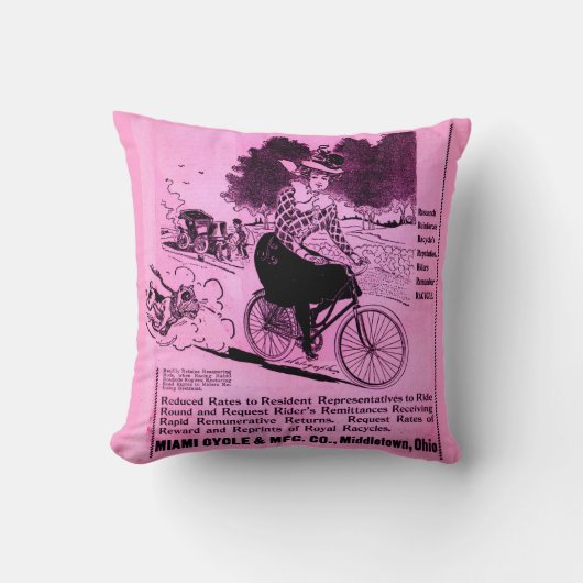 1890年代の自転車とザ・ラサイクルプリント クッション (正面)