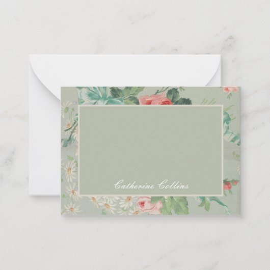 1890年代イギリス ヴィンテージ生地 ローズ＆デイジー ノートカード (正面)