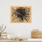 1890年頃のパリ・フランスの地図 – 1907年 ポスター (キッチン)