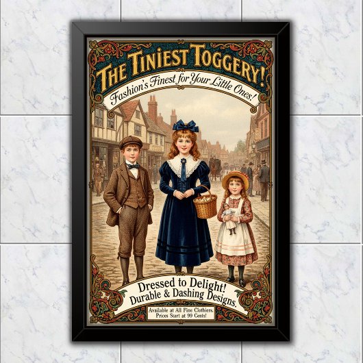 1890年 ビンテージスタイルの子供服の広告 ポスター