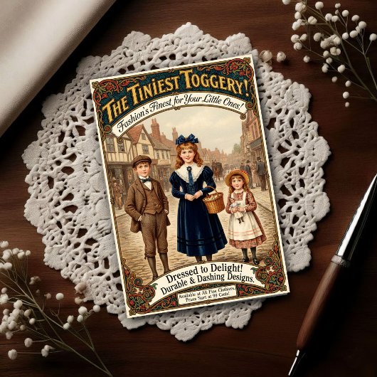 1890年 ビンテージスタイルの子供服の広告 ポストカード