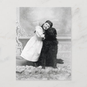 1890笑顔の女の子と彼女のレトリバー犬 ポストカード