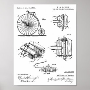 1890自転車ハイホイールペダルデザイン特許芸術 ポスター