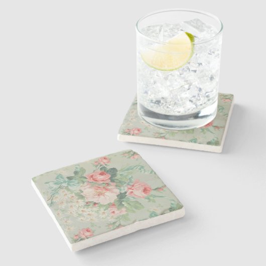 1890英国ヴィンテージファブリックバラとデイジー ストーンコースター (横)