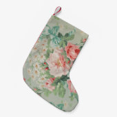 1890英国ヴィンテージファブリックバラとデイジー スモールクリスマスストッキング (正面 (吊り時))