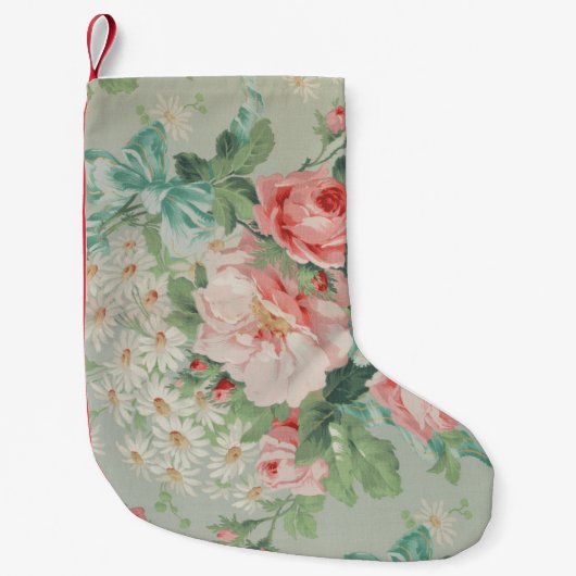 1890英国ヴィンテージファブリックバラとデイジー スモールクリスマスストッキング (正面)