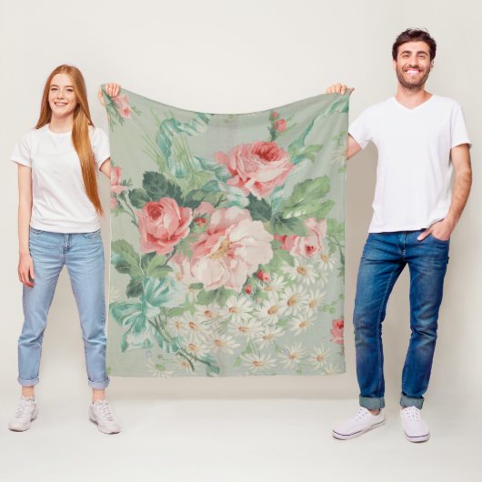 1890英国ヴィンテージファブリックバラとデイジー フリースブランケット (インサイチュ)