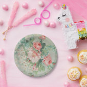 1890英国ヴィンテージファブリックバラとデイジー ペーパープレート (パーティー)