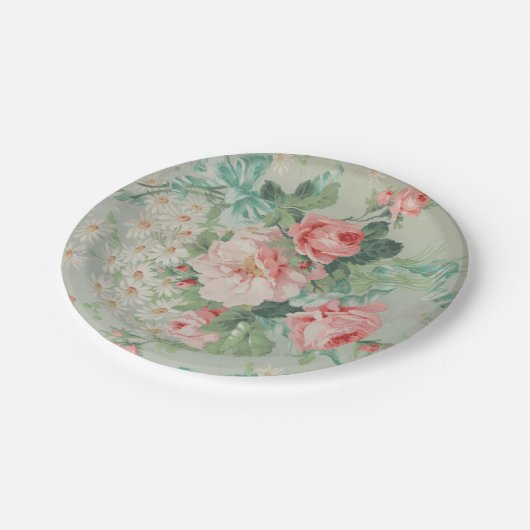 1890英国ヴィンテージファブリックバラとデイジー ペーパープレート (アングル)