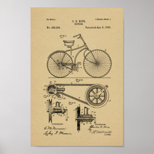 1890 Vintage Bicycle Patent Art Print ポスター