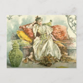 1891ビクトリアン年の雑誌の書籍を持つ女性 ポストカード (正面)