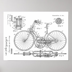 1891ヴィンテージ自転車ギアデザイン特許プリント ポスター