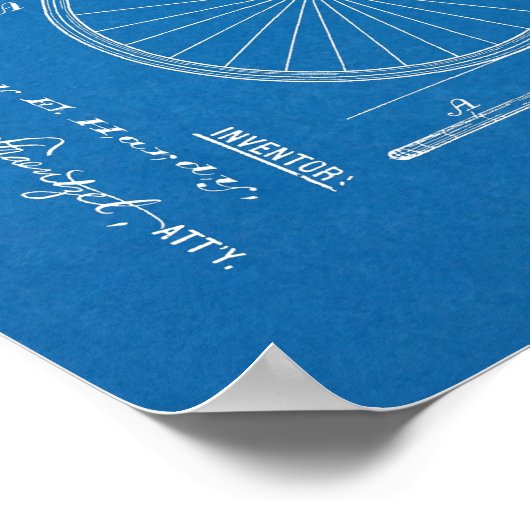 1891ヴィンテージ自転車ギアデザイン特許プリント ポスター (角)