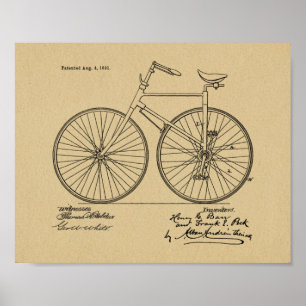 1891ヴィンテージ自転車デザイン特許プリント ポスター