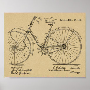 1891ヴィンテージ自転車デザイン特許プリント ポスター