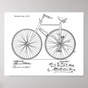 1891ヴィンテージ自転車デザイン特許プリント ポスター