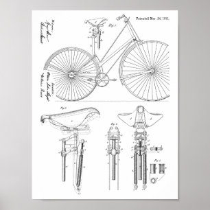 1891ヴィンテージ自転車座席デザイン特許プリント ポスター