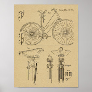 1891ヴィンテージ自転車座席デザイン特許プリント ポスター