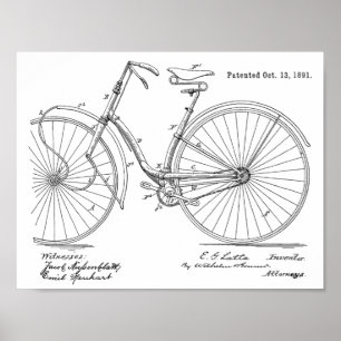 1891ヴィンテージ自転車特許プリント ポスター
