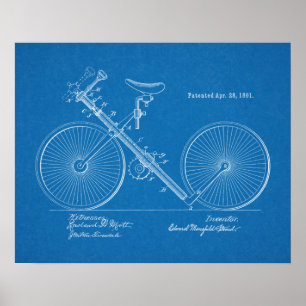1891ヴィンテージ自転車特許青写真アートプリント ポスター