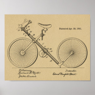 1891ヴィンテージ自転車管デザイン特許プリント ポスター