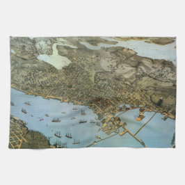 1891年のドイツの地図製作者Augustus Kochによる、ワシントン州シアトルの鳥瞰図を描いた キッチンタオル