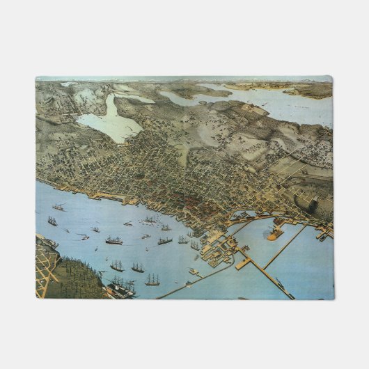 1891年のドイツの地図製作者Augustus Kochによる、ワシントン州シアトルの鳥瞰図を描いた ドアマット (正面)