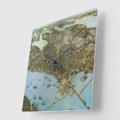 1891年のワシントン州シアトル市上空からの古地図 スクエア壁時計 (傾斜)