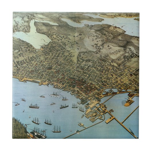 1891年のワシントン州シアトル鳥瞰図 タイル (正面)