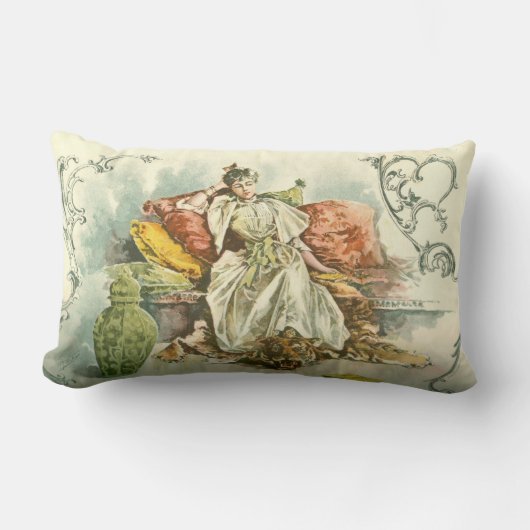 1891年の雑誌からの本を持つビクトリアンな女性、 ランバークッション (正面)