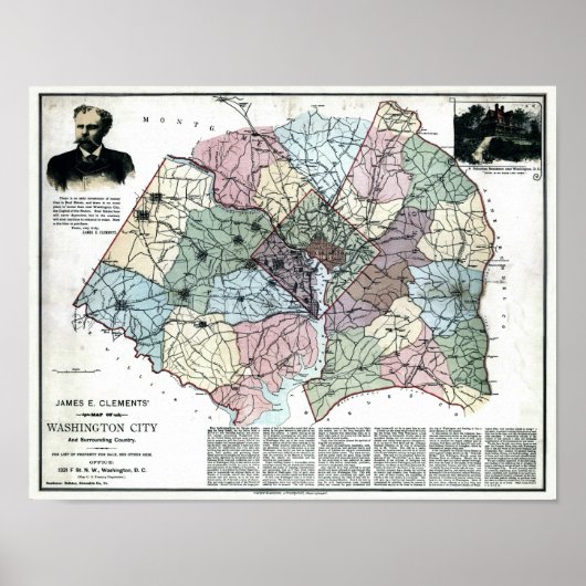 1891年ワシントン市周辺国の地図 ポスター (正面)