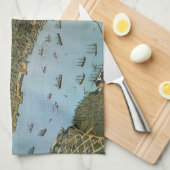 「1891年、ドイツの地図製作者、Augustus Kochによる、ワシントン州シアトル市の鳥瞰図を キッチンタオル (四つ折り)