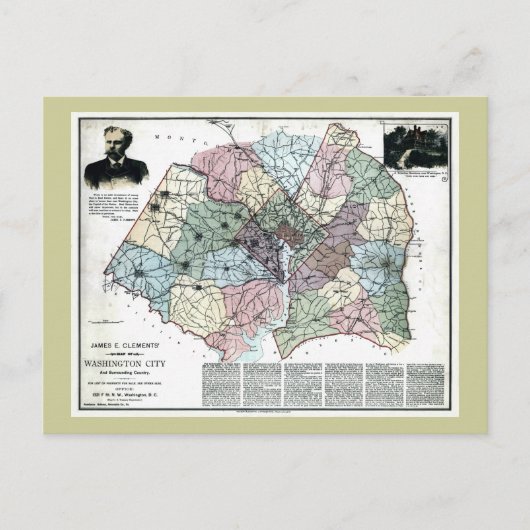 1891年 ワシントン市及び周辺地域地図 ポストカード (正面)